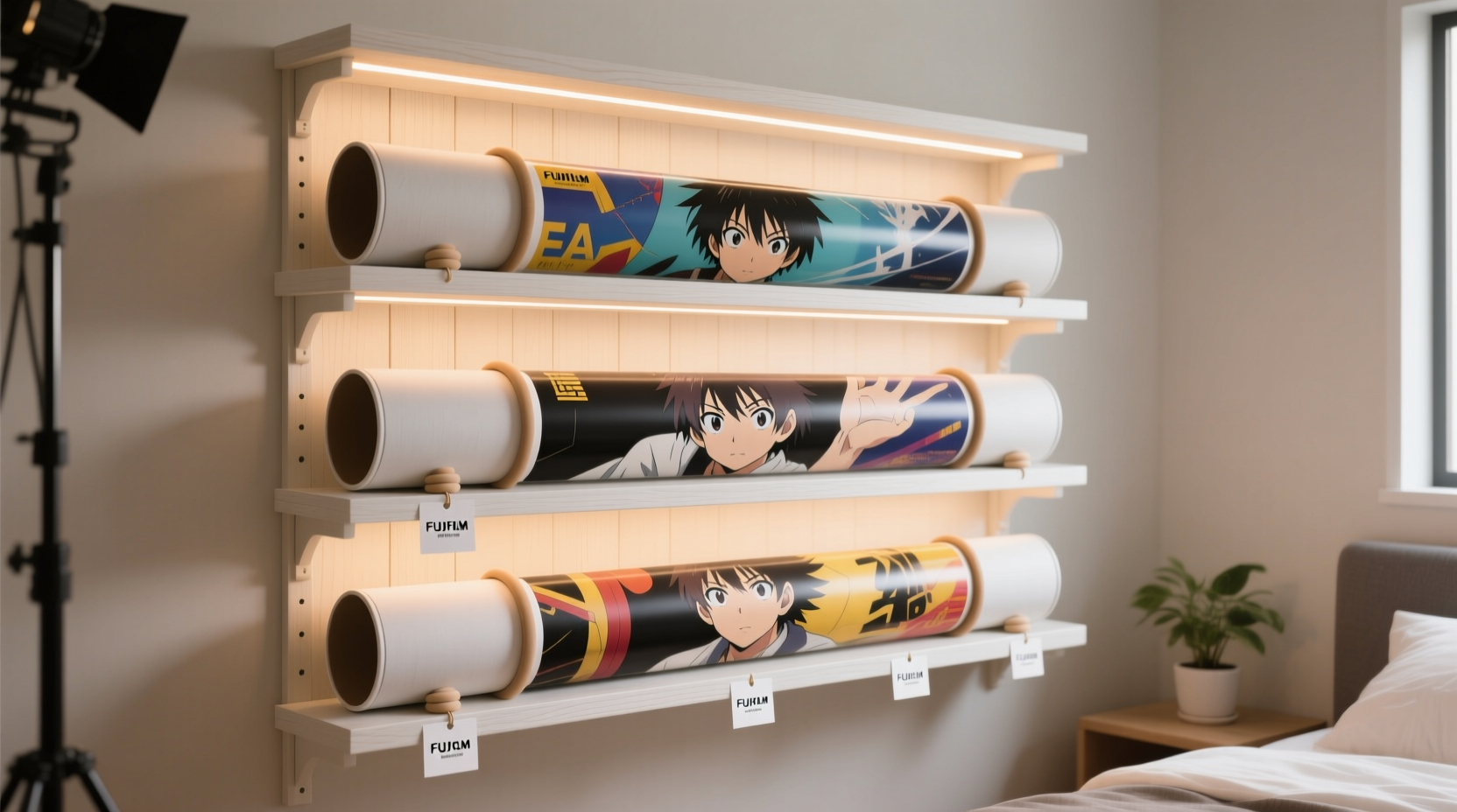 how to organize anime poster tubes in closet shelves