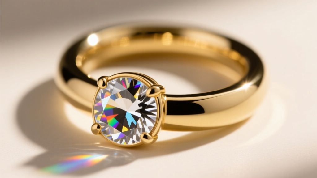 Close-up of a bezel-set Swarovski crystal in an 18k gold huggie hoop highlighting the smooth metal rim and light refraction.