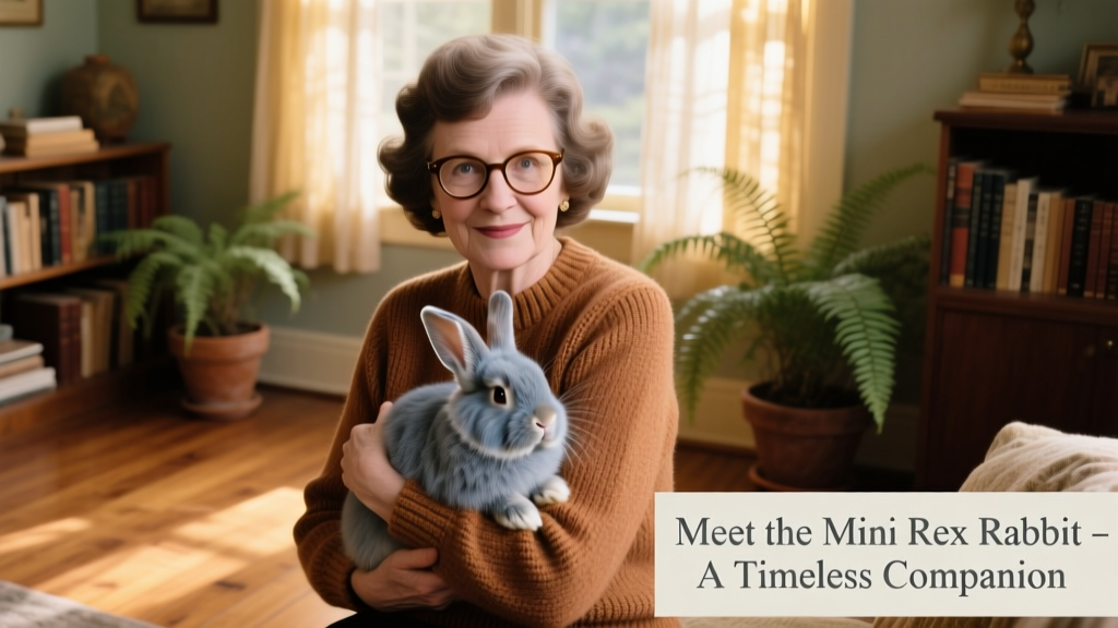 Historic photo of Monna Berryhill holding an early Mini Rex rabbit in the 1980s