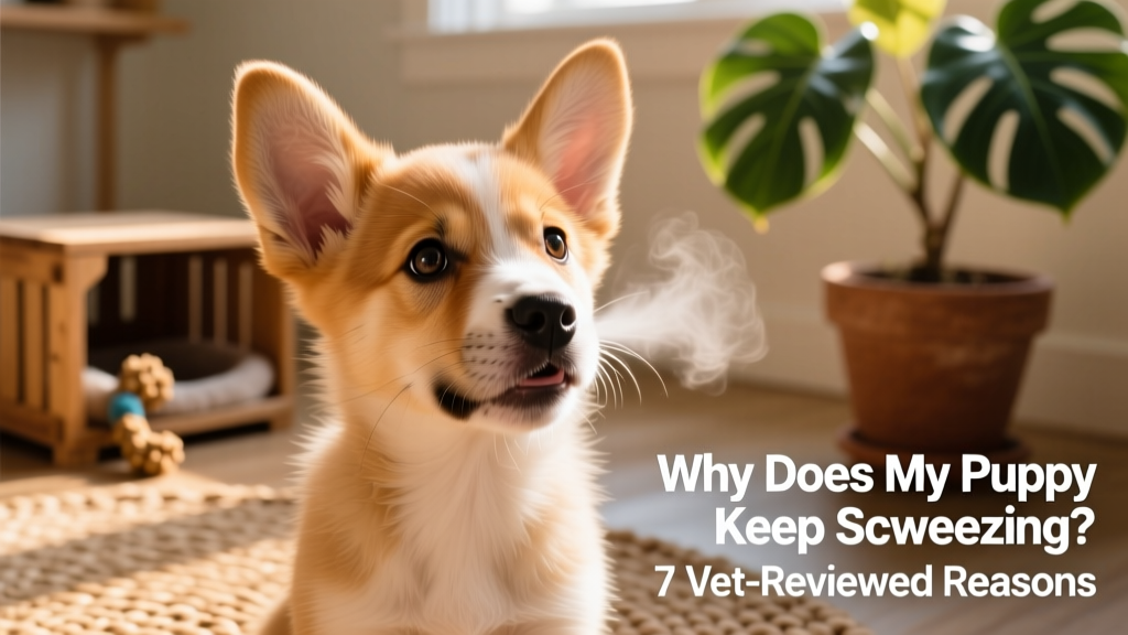 Close-up of a healthy, alert puppy gently sneezing