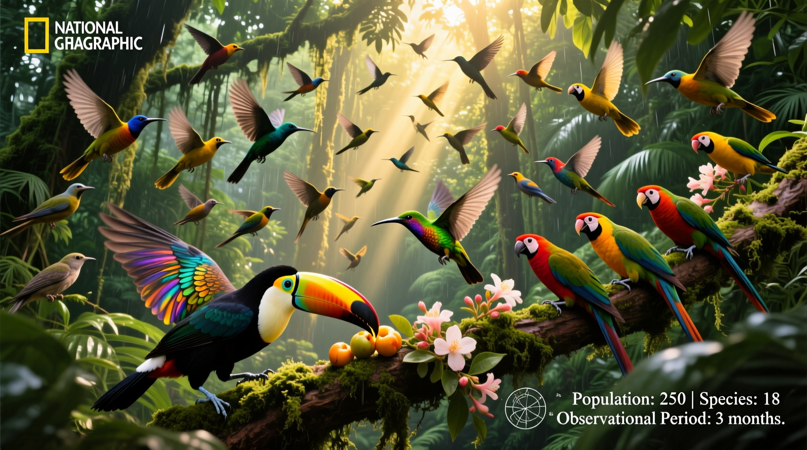 a population of 250 birds inhabit the canopy
