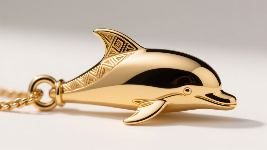 Side profile of a 14k gold dolphin pendant showing a thick, reinforced soldered loop bail and detailed dorsal fin texture