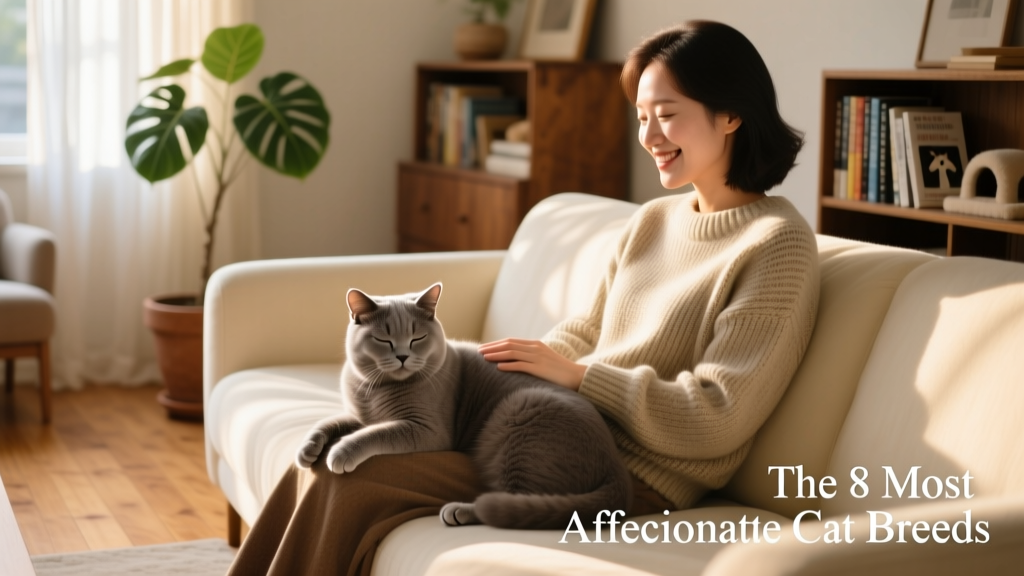 A Scottish Fold cat sitting peacefully beside its owner on a cozy sofa