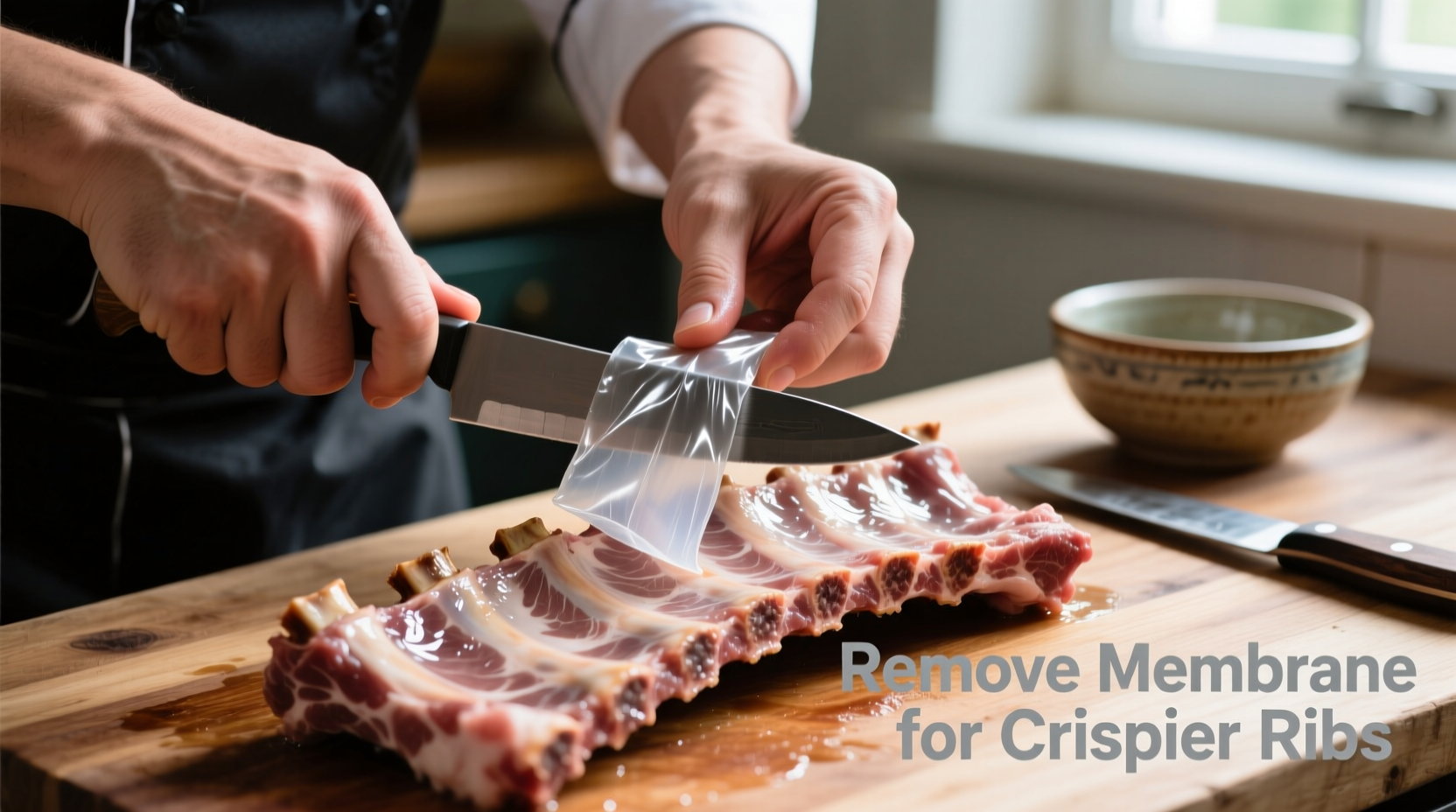 Removing membrane from pork ribs before oven cooking