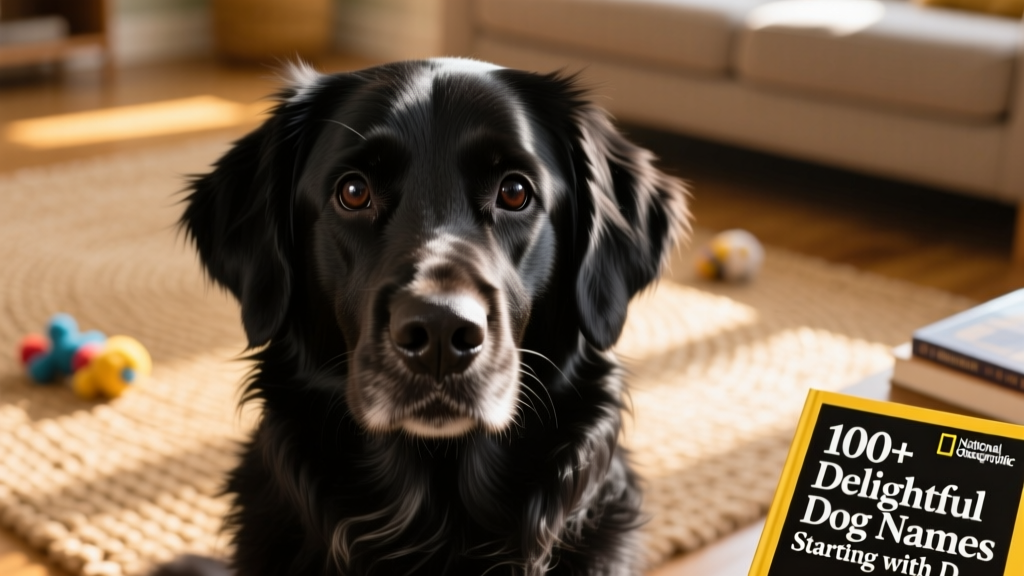 A close-up of a black dog with expressive eyes and a soft coat, looking curiously at the camera
