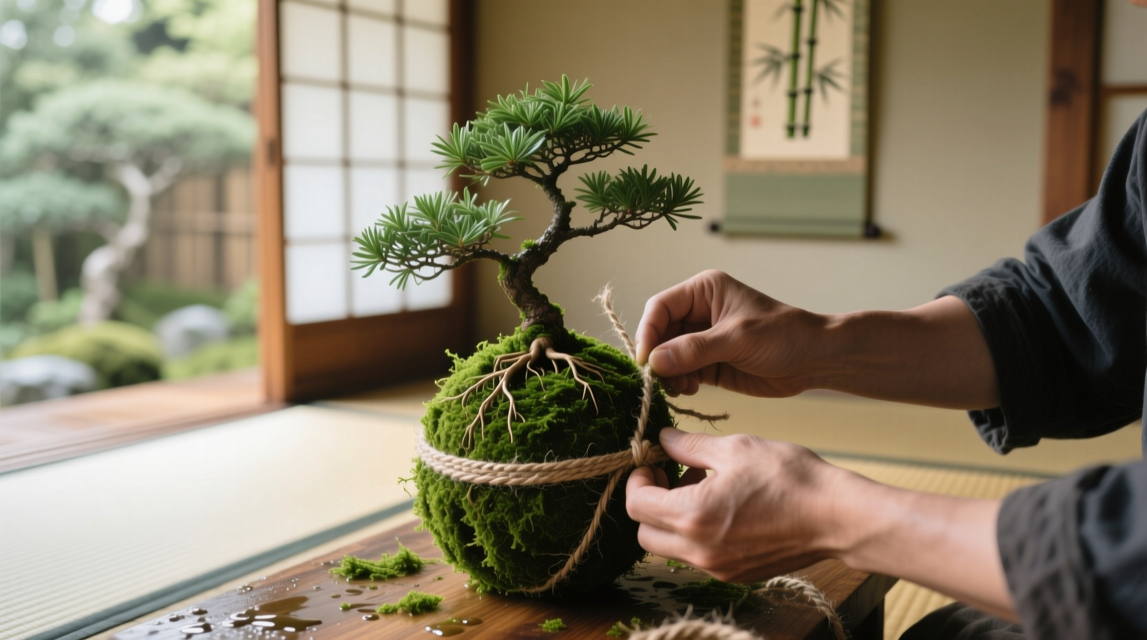 making kokedama japanese moss balls