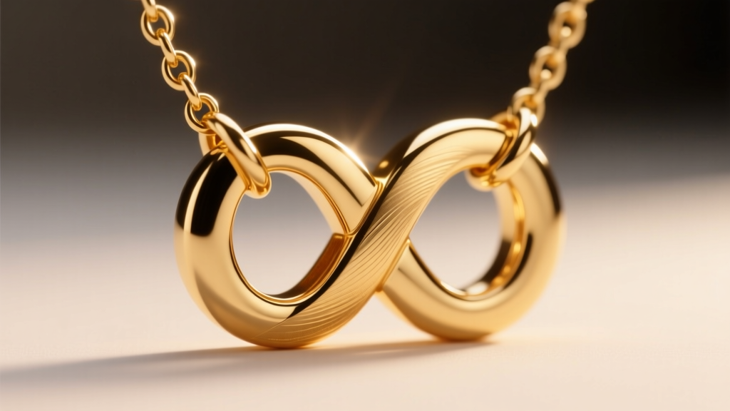 Loupe close-up of an 18k gold XOXO necklace jump ring, revealing color contrast and metal thickness against soft studio lighting.