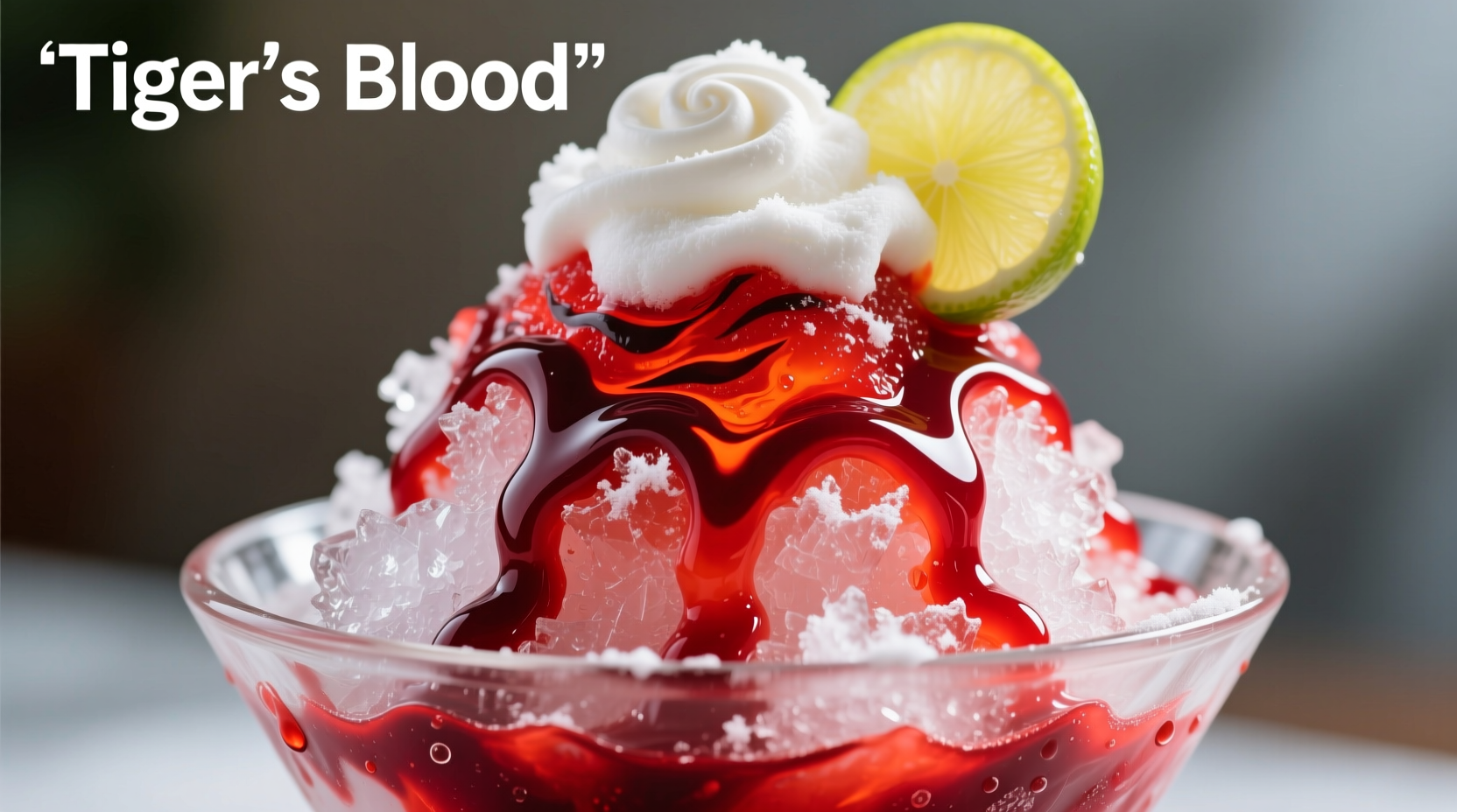 Shaved ice with vibrant red tiger's blood flavor