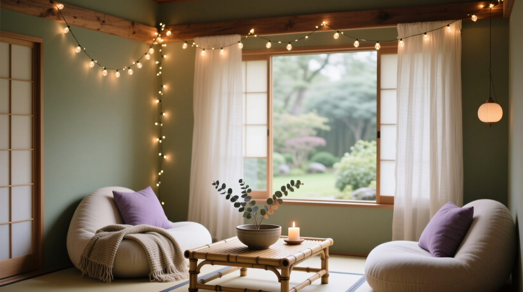 how to create a meditation corner with soft christmas lights and calm colors