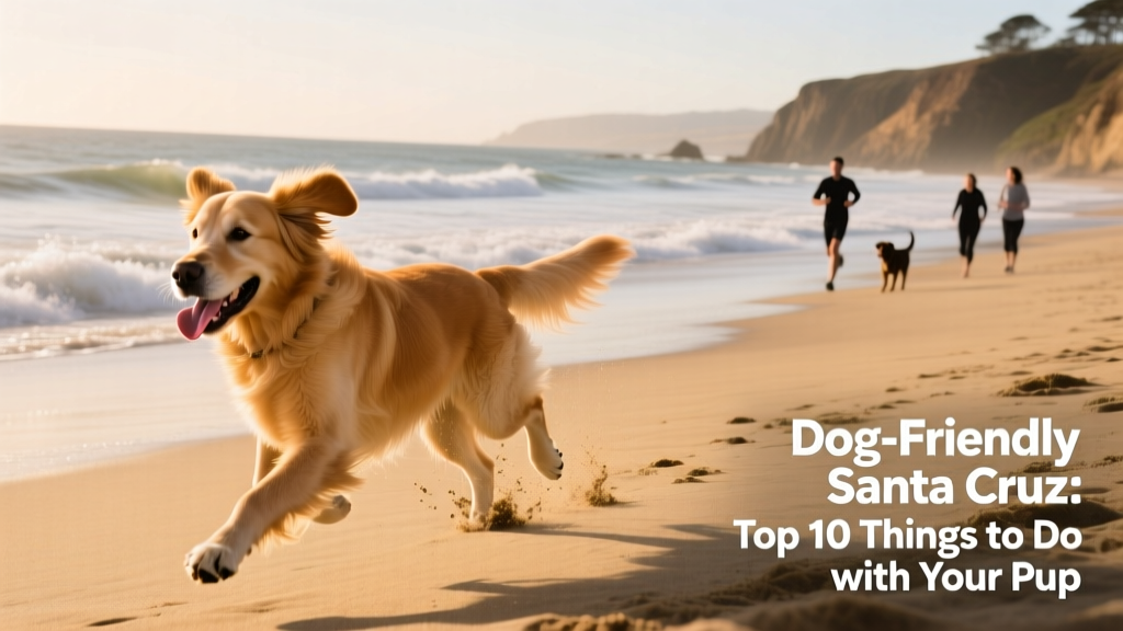 A dog enjoying off-leash play at Lighthouse Field State Beach with ocean views