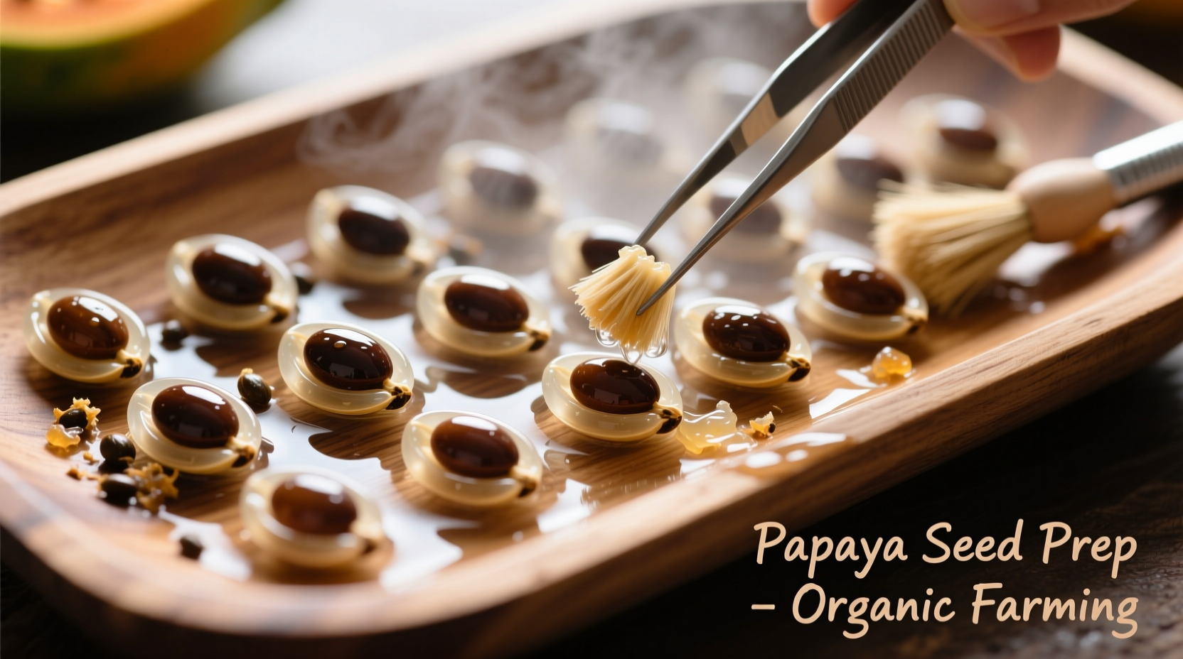 Papaya seeds being cleaned and prepared for planting
