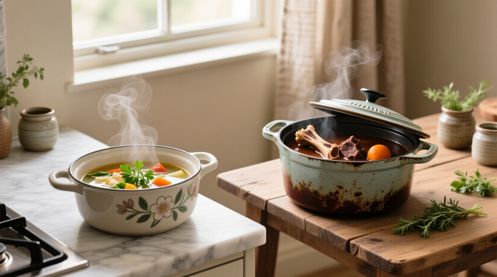 ceramic vs enameled cast iron for weeknight soups