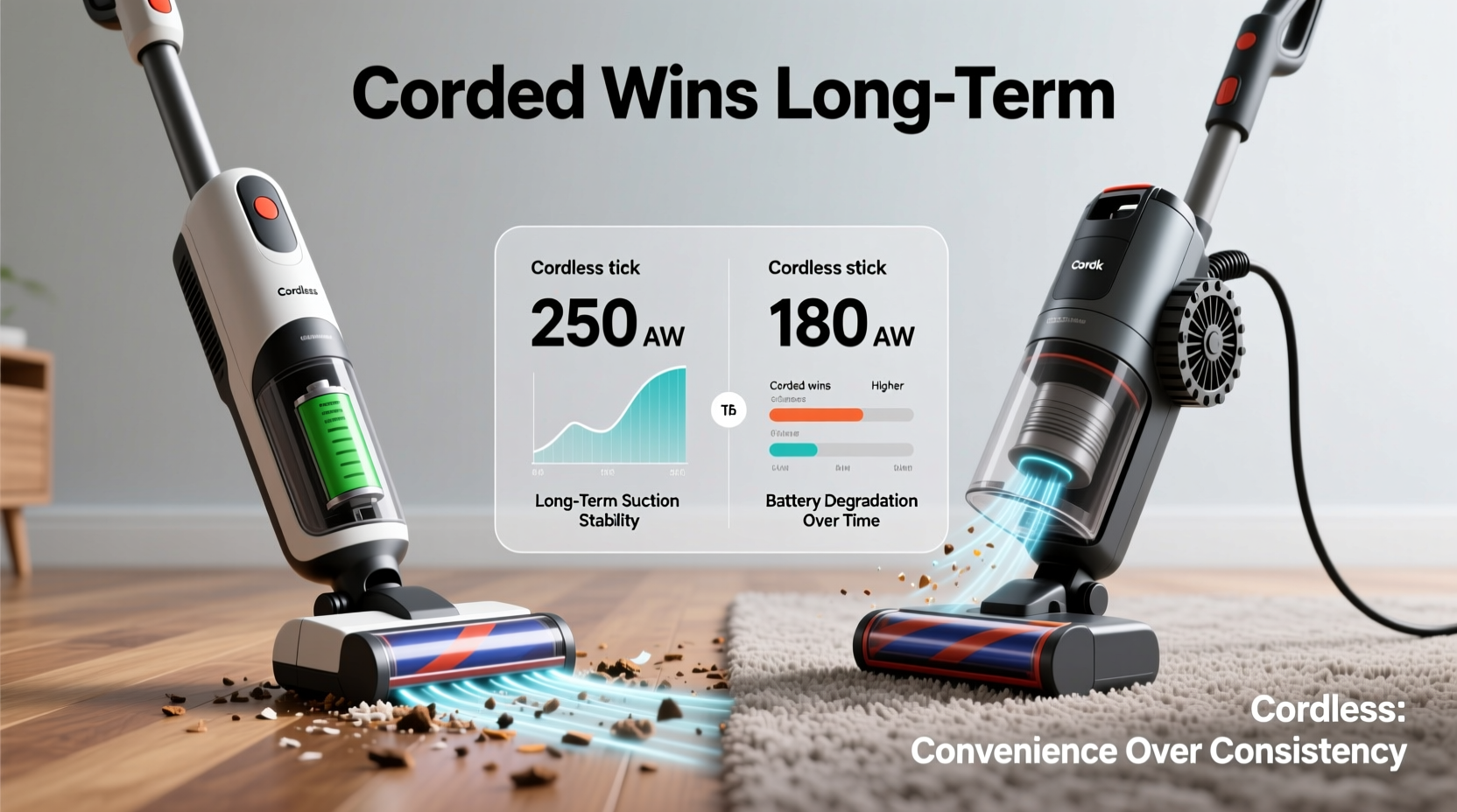 cordless vacuum vs corded stick vacuum which has stronger suction long term