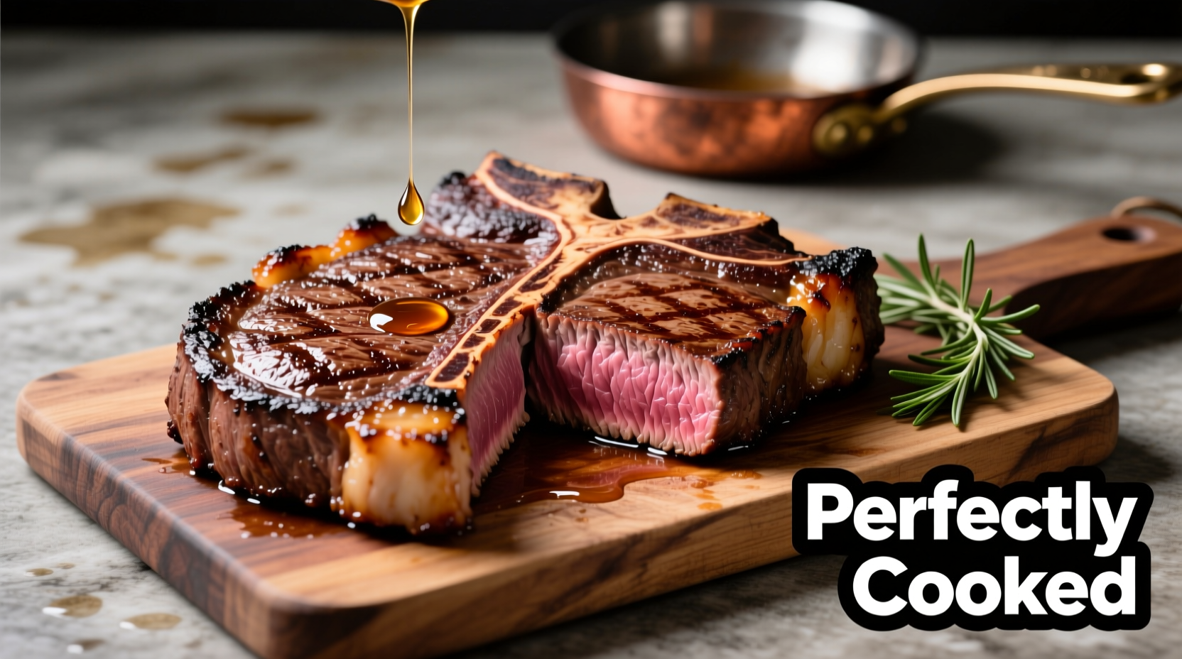 Perfectly cooked T-bone steak with crust