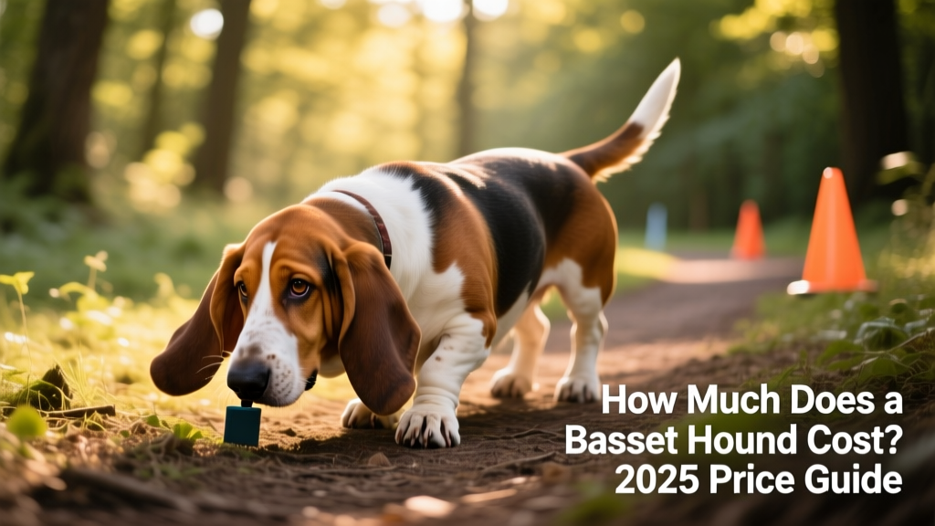 A Basset Hound happily sniffing a trail during a supervised outdoor scent game