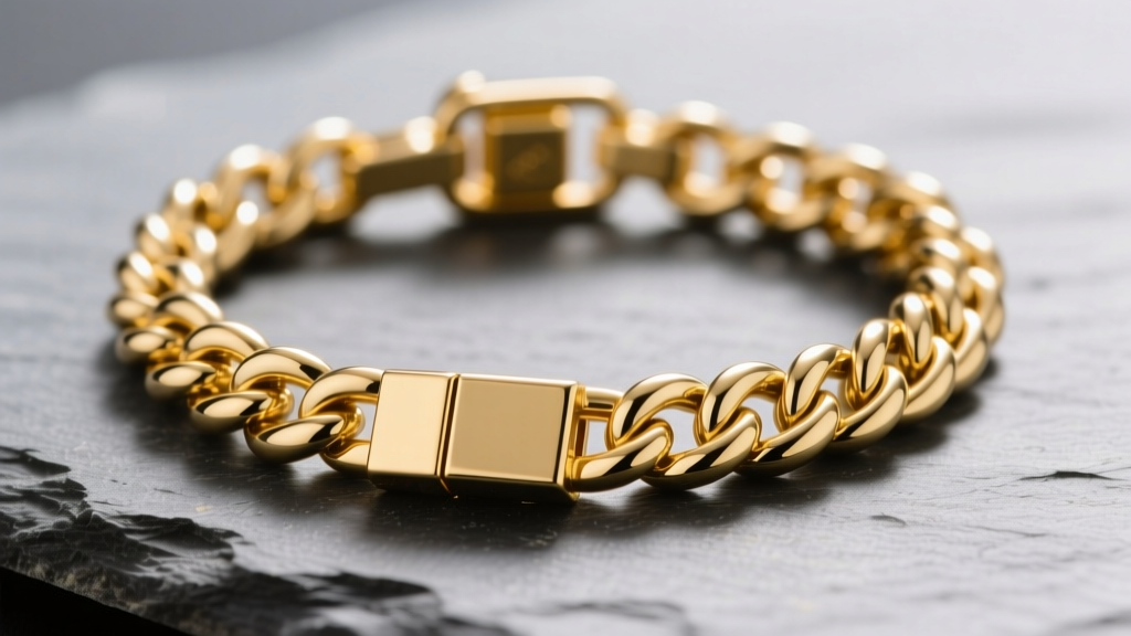Macro shot of a 12mm solid 14k yellow gold Miami Cuban necklace on slate, showing soldered links and a heavy box clasp.