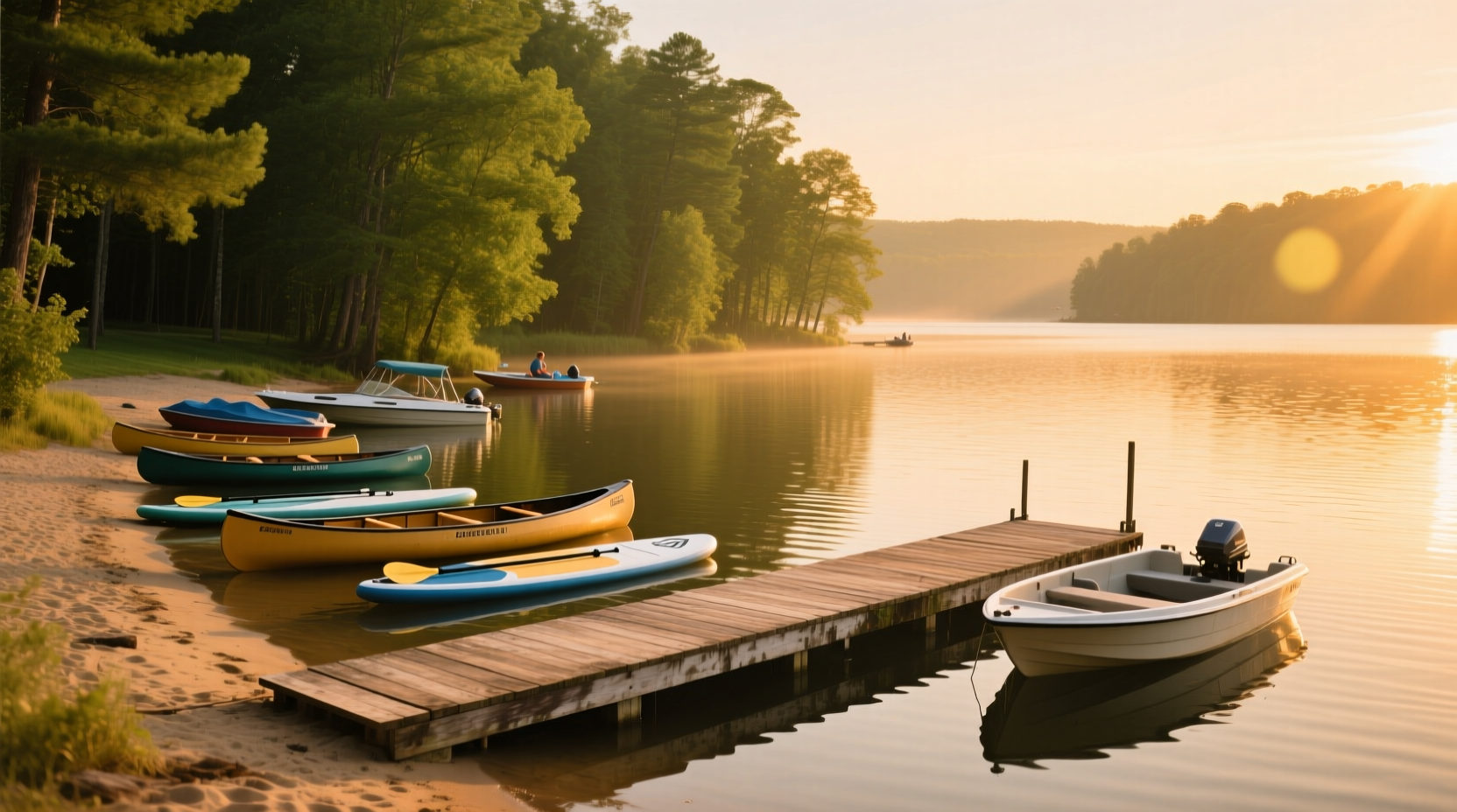 Potato Creek State Park lake shoreline with recreational boats