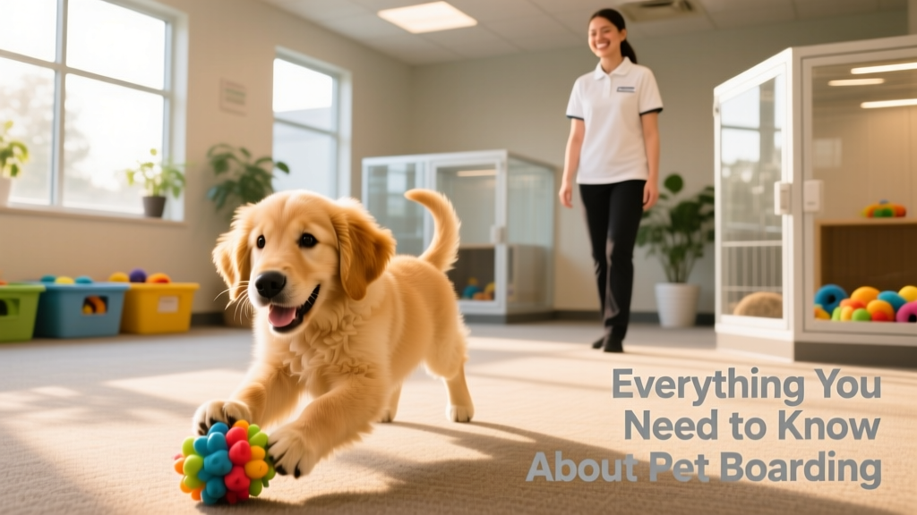 A cheerful dog enjoying supervised playtime in a bright, clean indoor facility