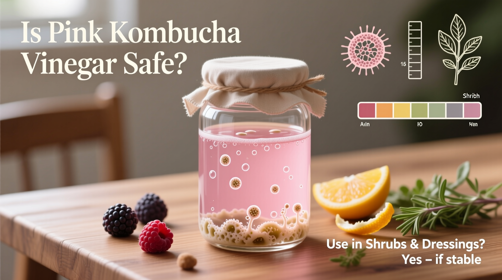 why does my kombucha vinegar turn pinkish and is it safe to use in shrubs or dressings