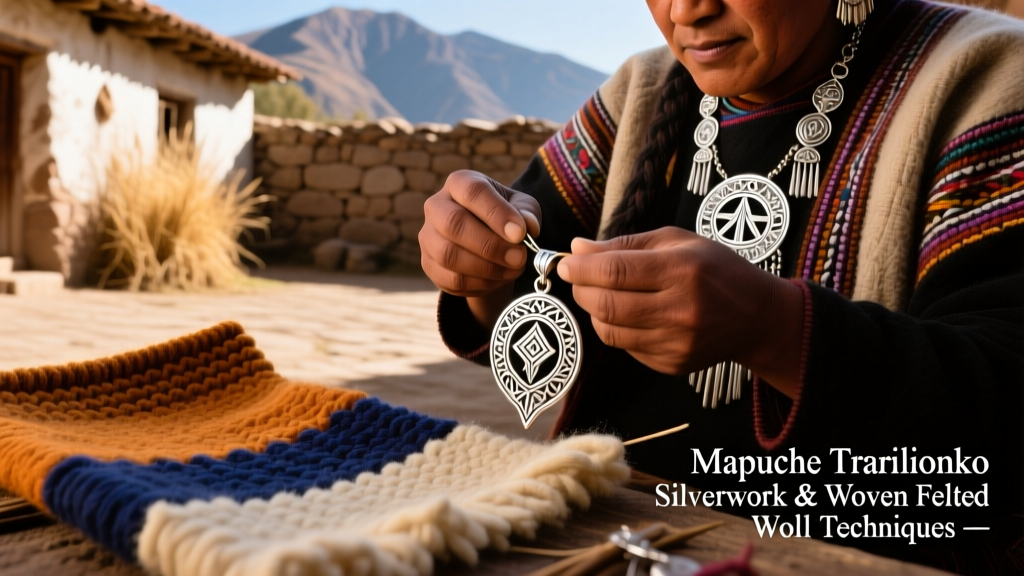Mapuche Trarilonko Silverwork And Woven Felted Wool Techniques