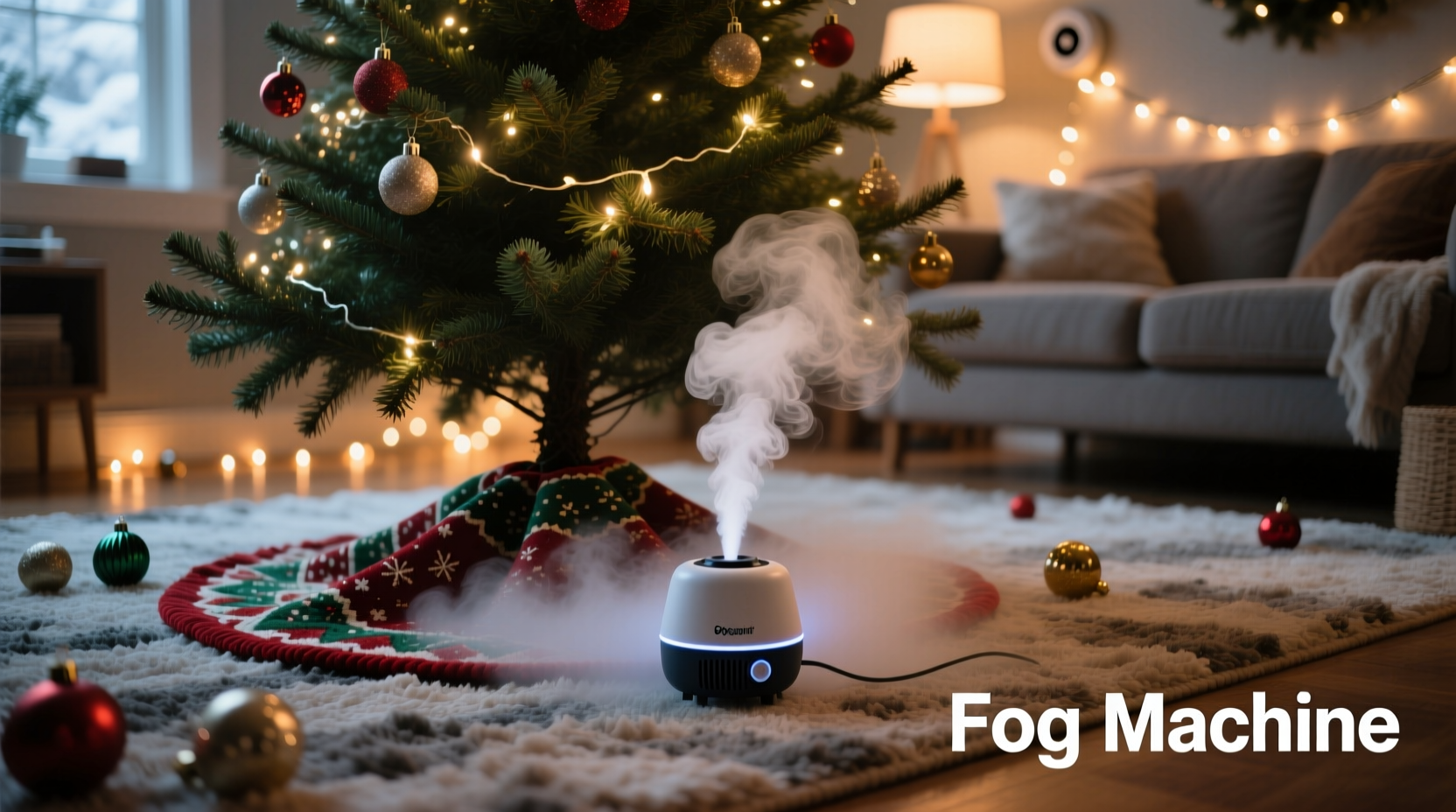 how to safely add a mini fog machine effect under your tree skirt without setting off smoke detectors