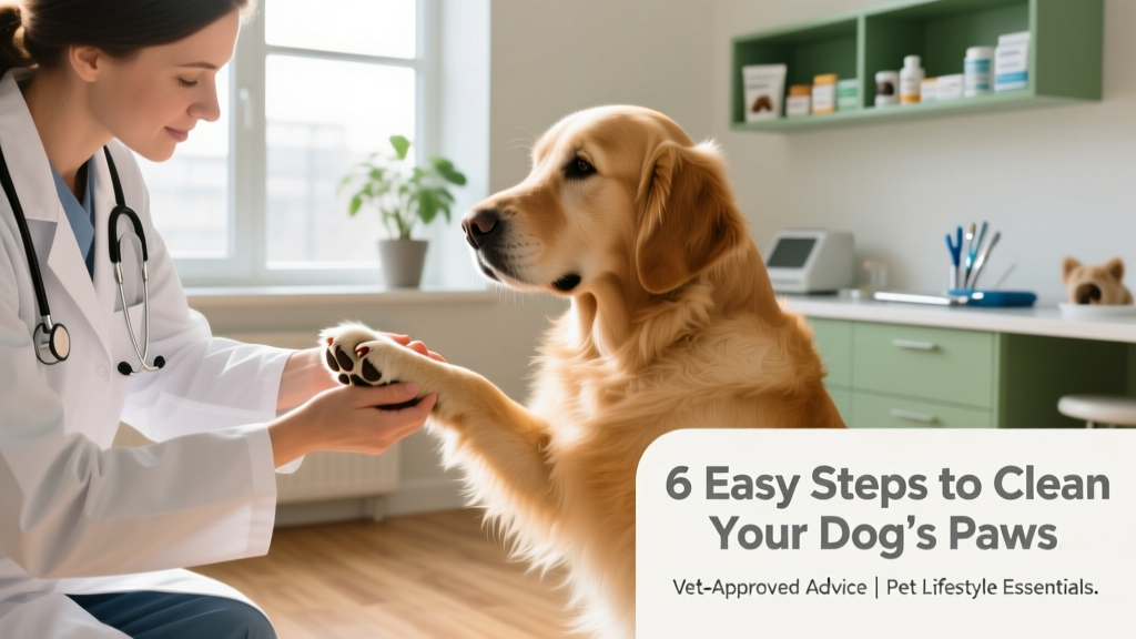 A veterinarian examining a dog's paw during a routine checkup