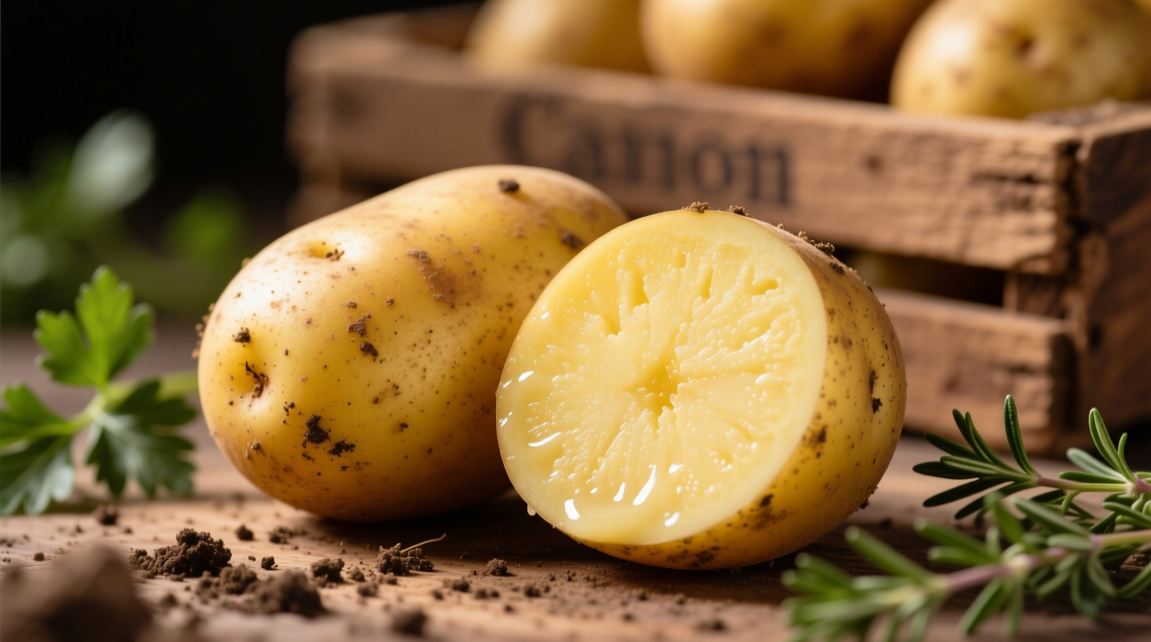 Fresh Yukon Gold potatoes with golden flesh