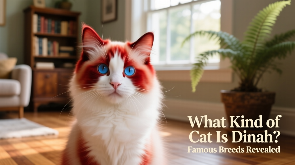 A serene red-and-white Ragdoll kitten gazing softly at the camera, highlighting blue eyes and plush fur