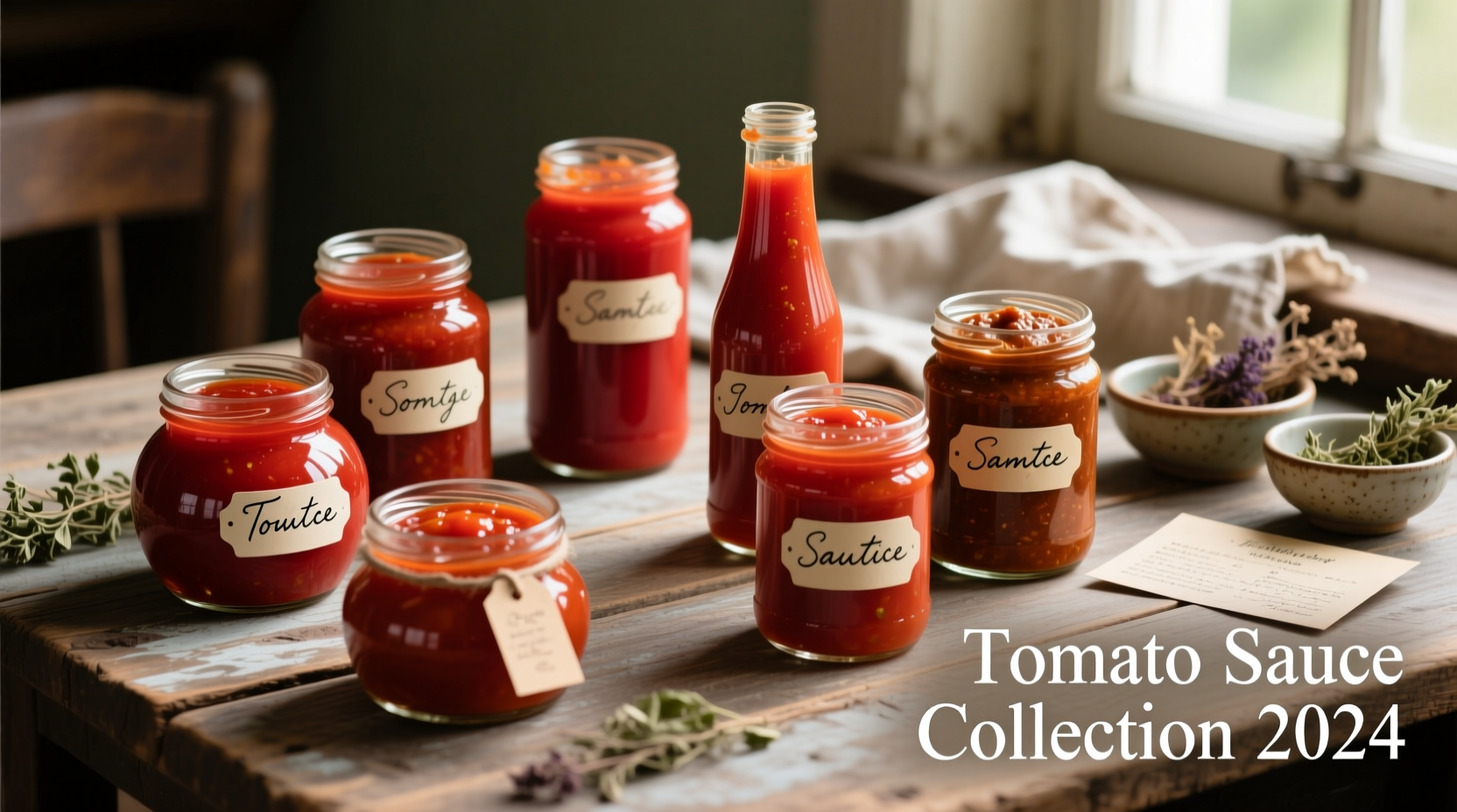 Various tomato sauce varieties in clear containers