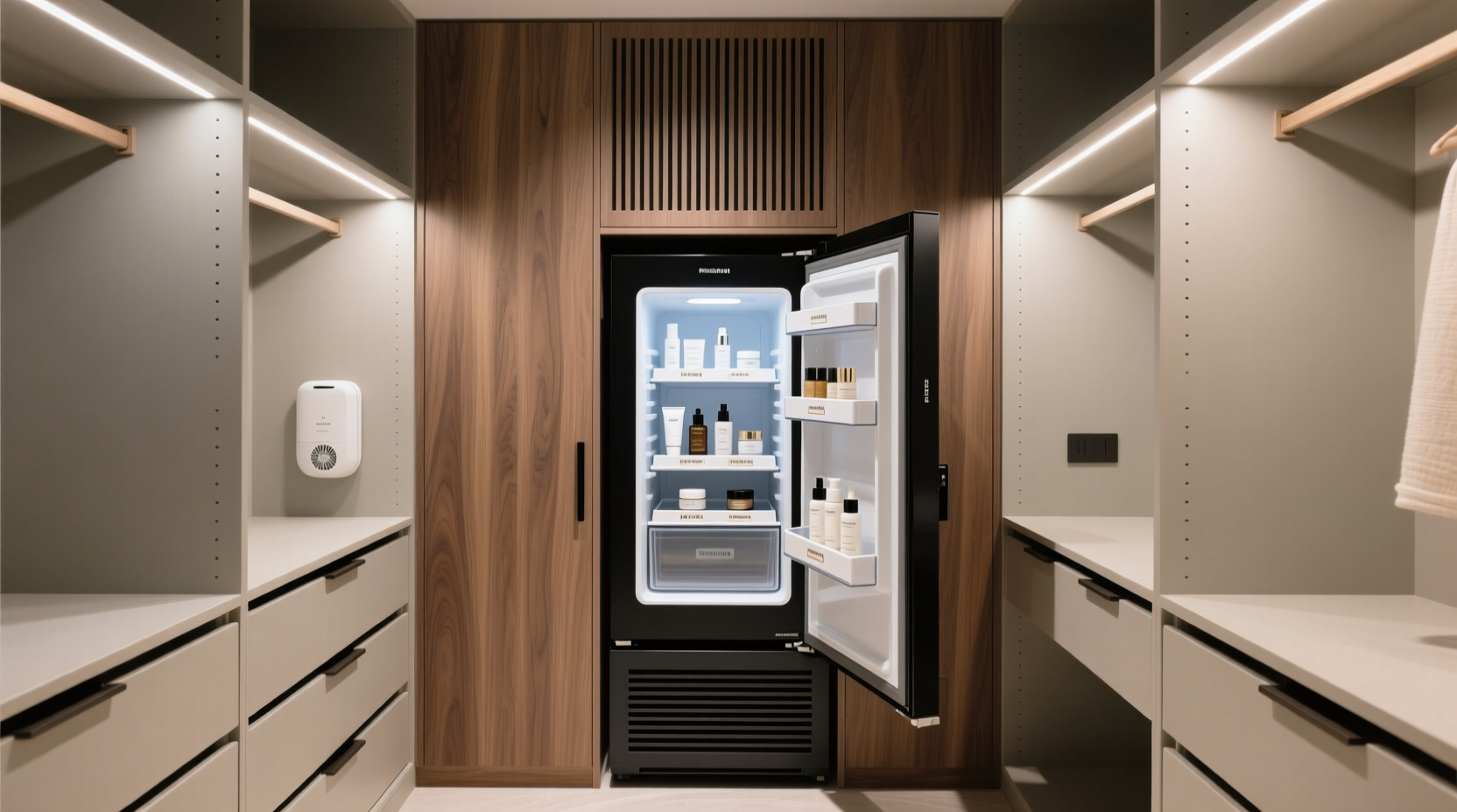 closet organization tips for skincare fridge proximity