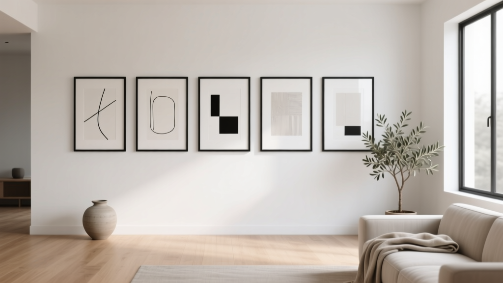Minimalist Art Curation: 5 Pieces Max, All Framed Identic...
