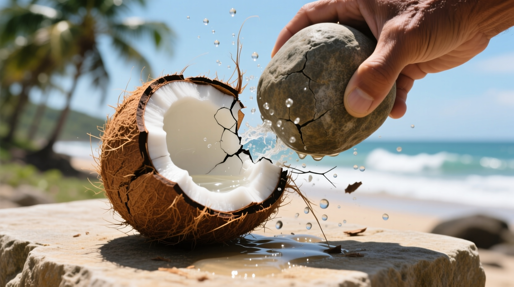 the best way to split open a coconut without any tools