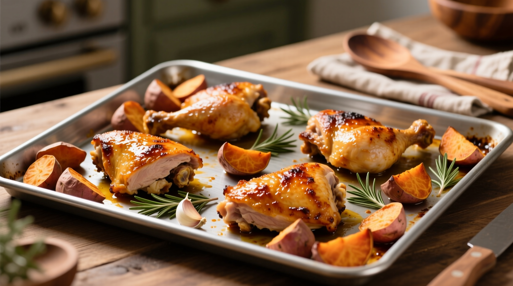 Roasted chicken and sweet potato on sheet pan