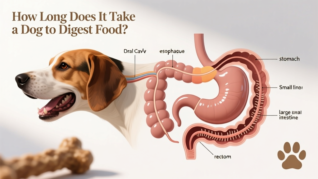 Diagram illustrating the canine digestive tract from mouth to anus