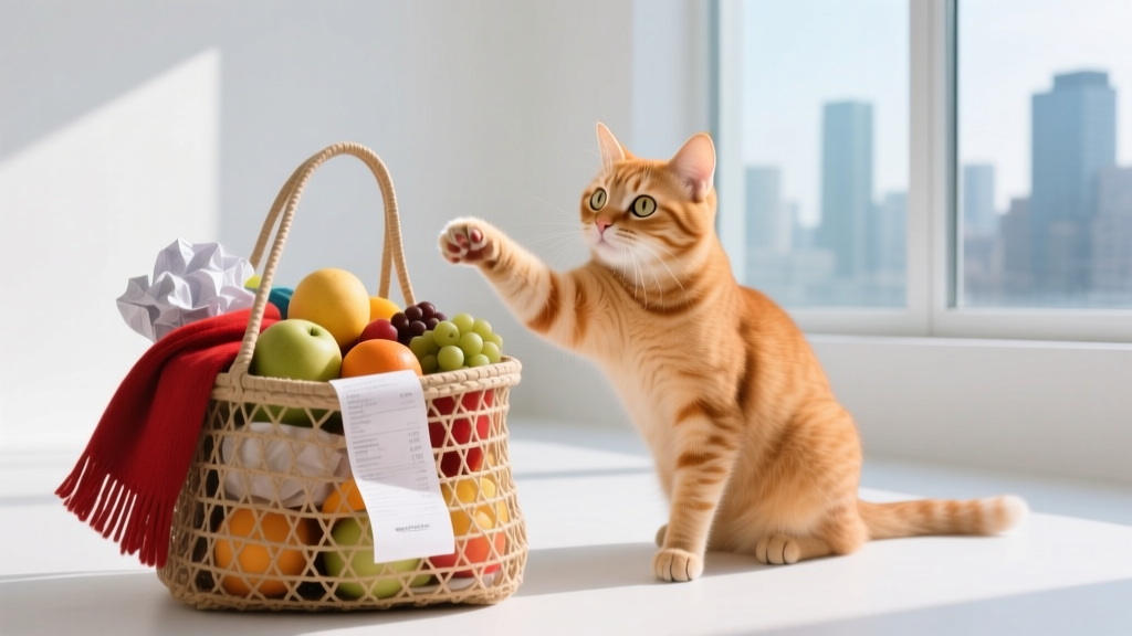Cat Paw Reaching Into Shopping Bags: Exploration