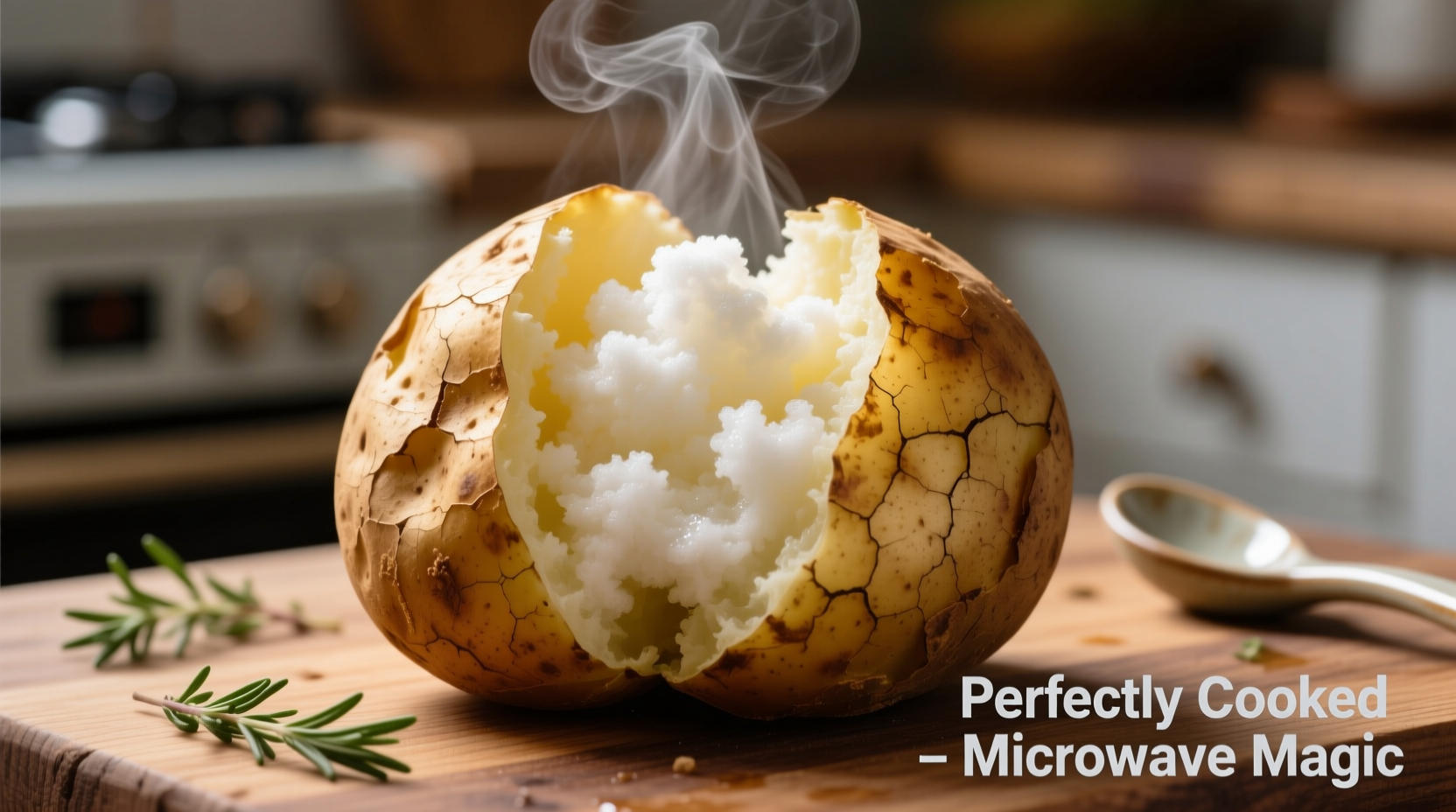 Perfectly cooked microwave jacket potato with fluffy interior