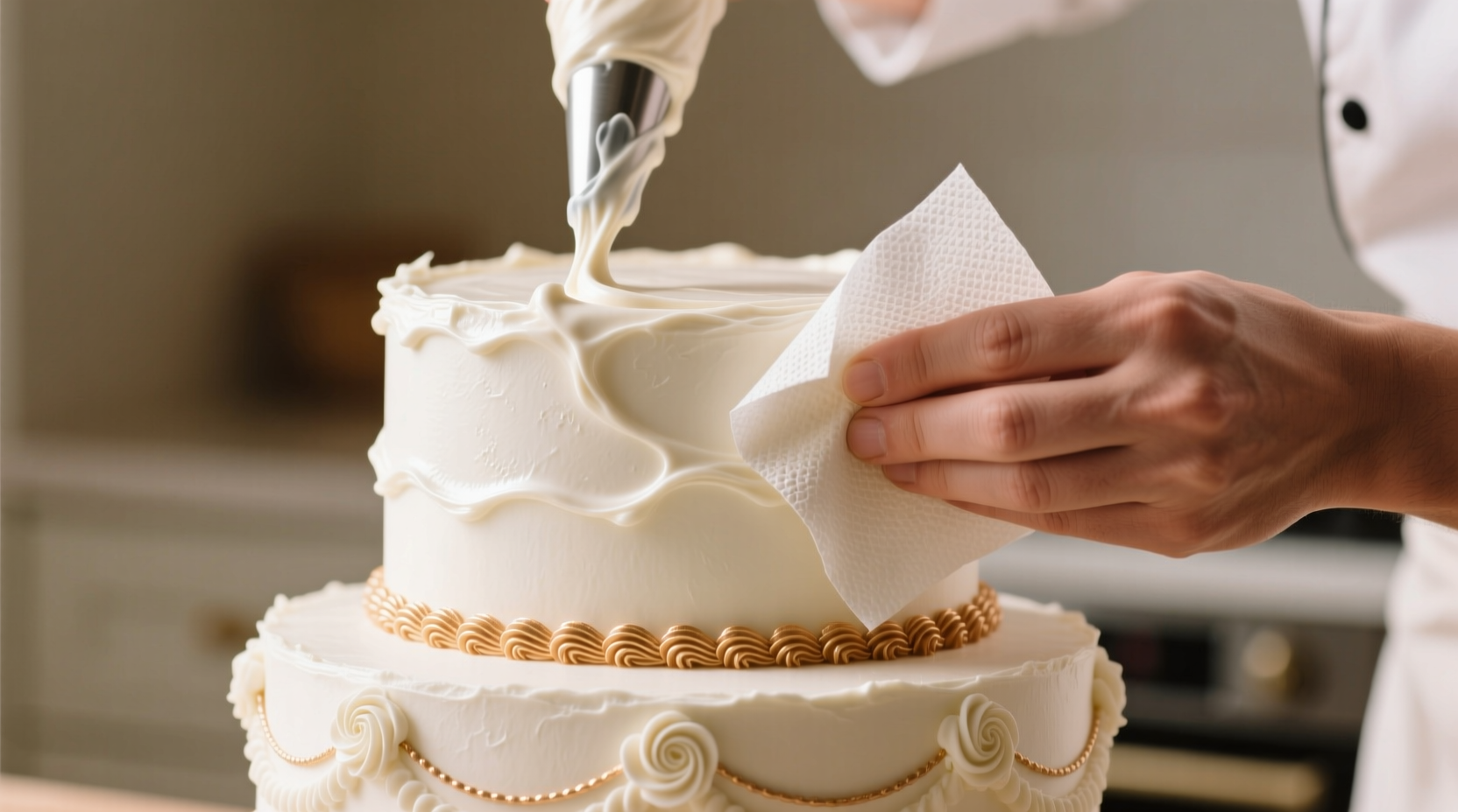 frost a cake with a paper towel for a smooth professio