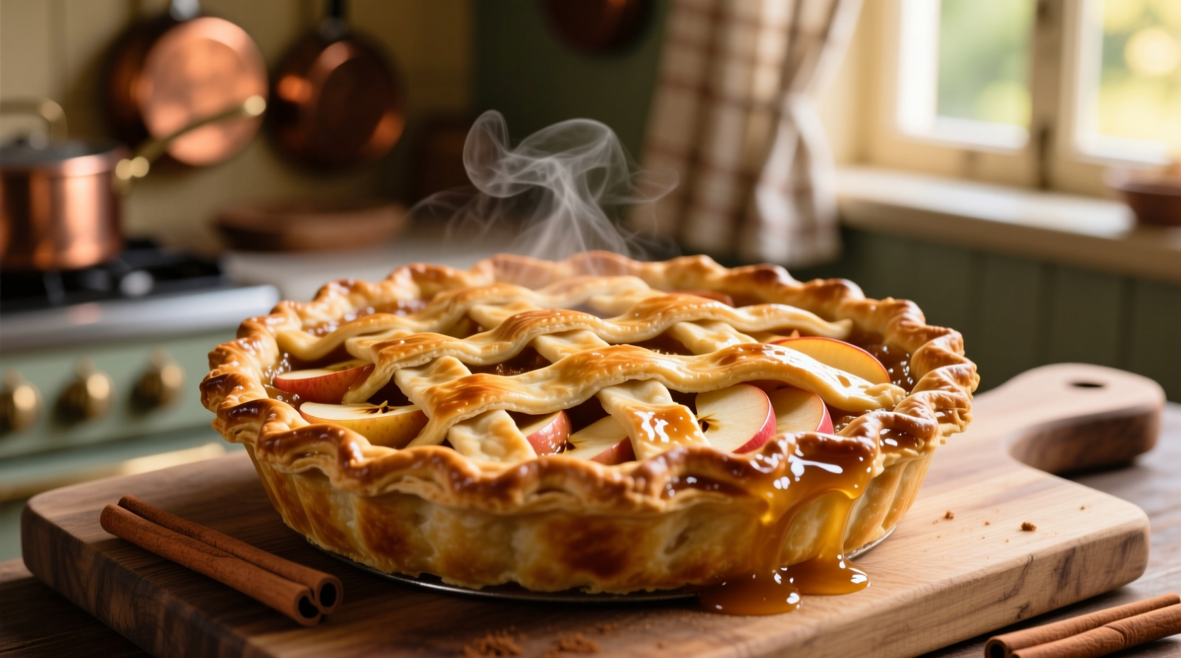 Perfectly baked golden apple pie with lattice crust