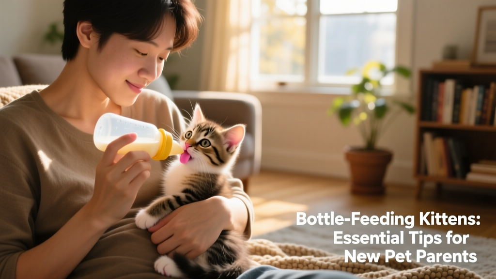 Person holding a kitten securely on its belly while supporting its head and body during bottle feeding