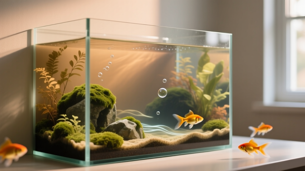 Close-up of FurPetVo double-sided background material showing texture, clean edge, and seamless wall adhesion on a glass aquarium panel
