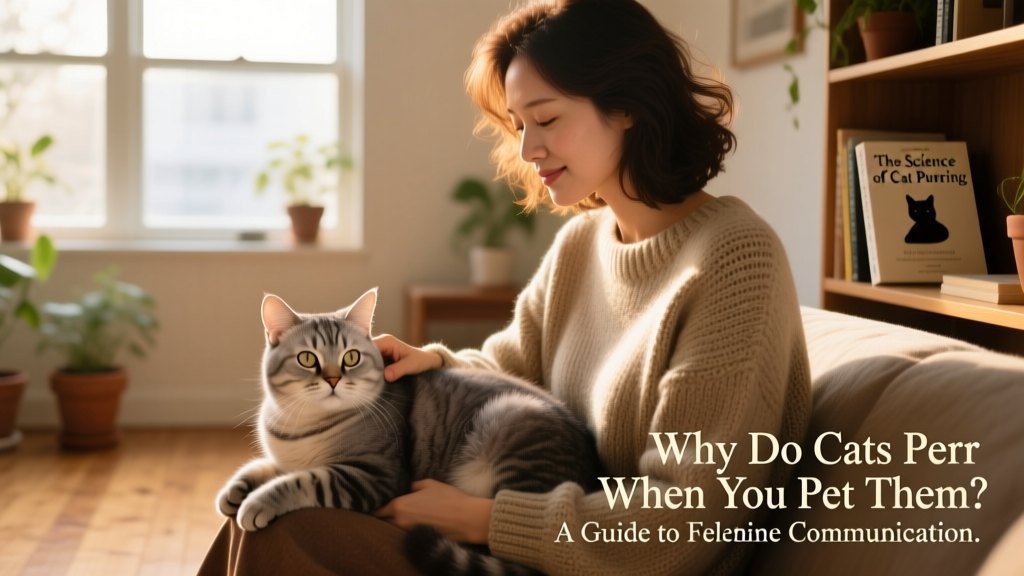 A person gently stroking a relaxed cat on their lap
