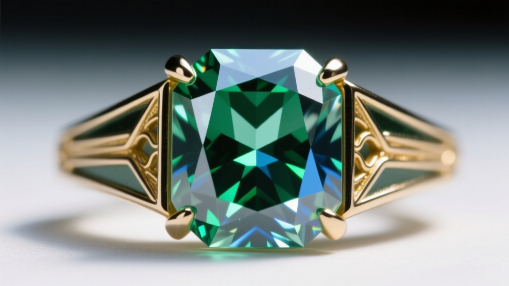 Close-up of an old European cut diamond in a geometric 1920s mounting, showing the high crown, small table, and open culet clearly