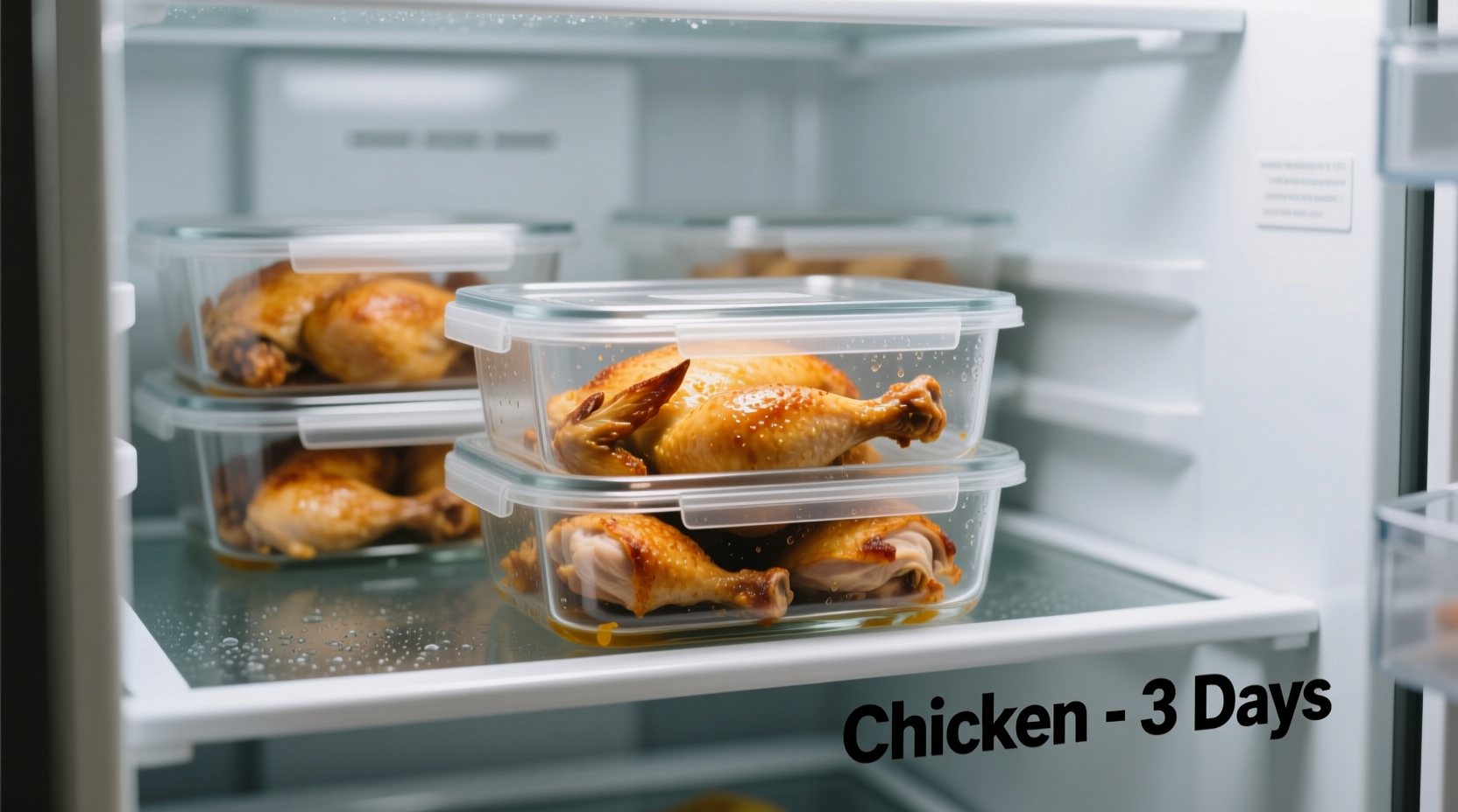 Cooked chicken stored in airtight containers in refrigerator