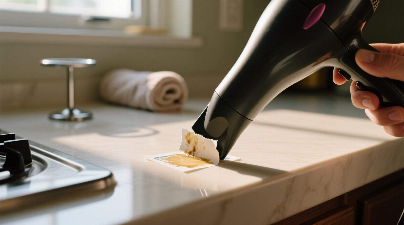 remove stubborn stickers with a hair dryer