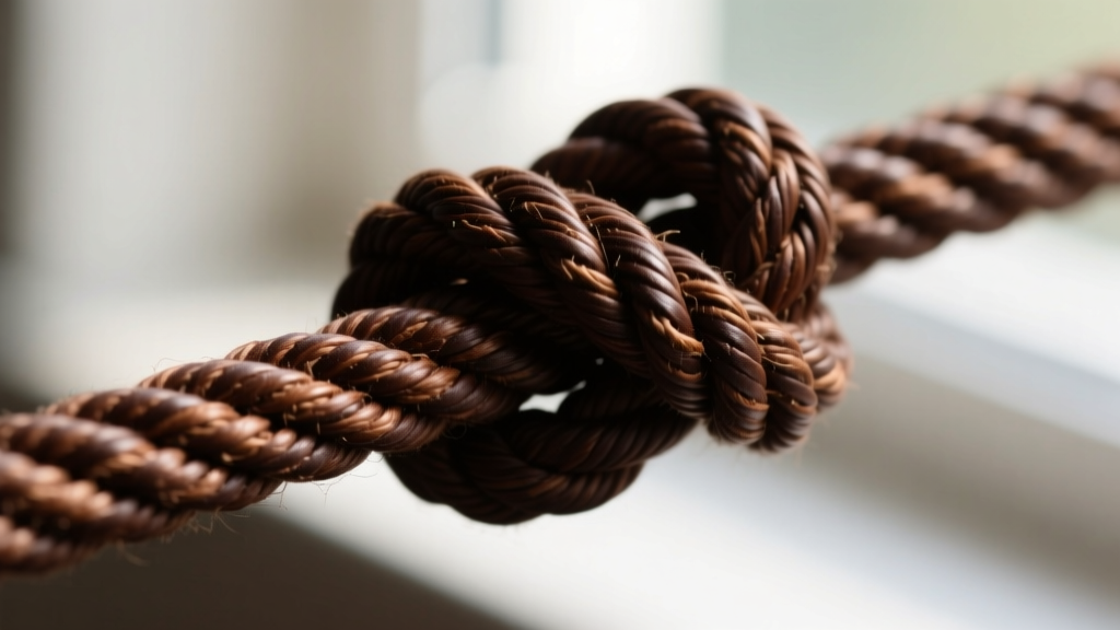 Macro shot of a dark brown waxed cotton sliding square knot on a leather cord, highlighting the textured weave and tight tension.