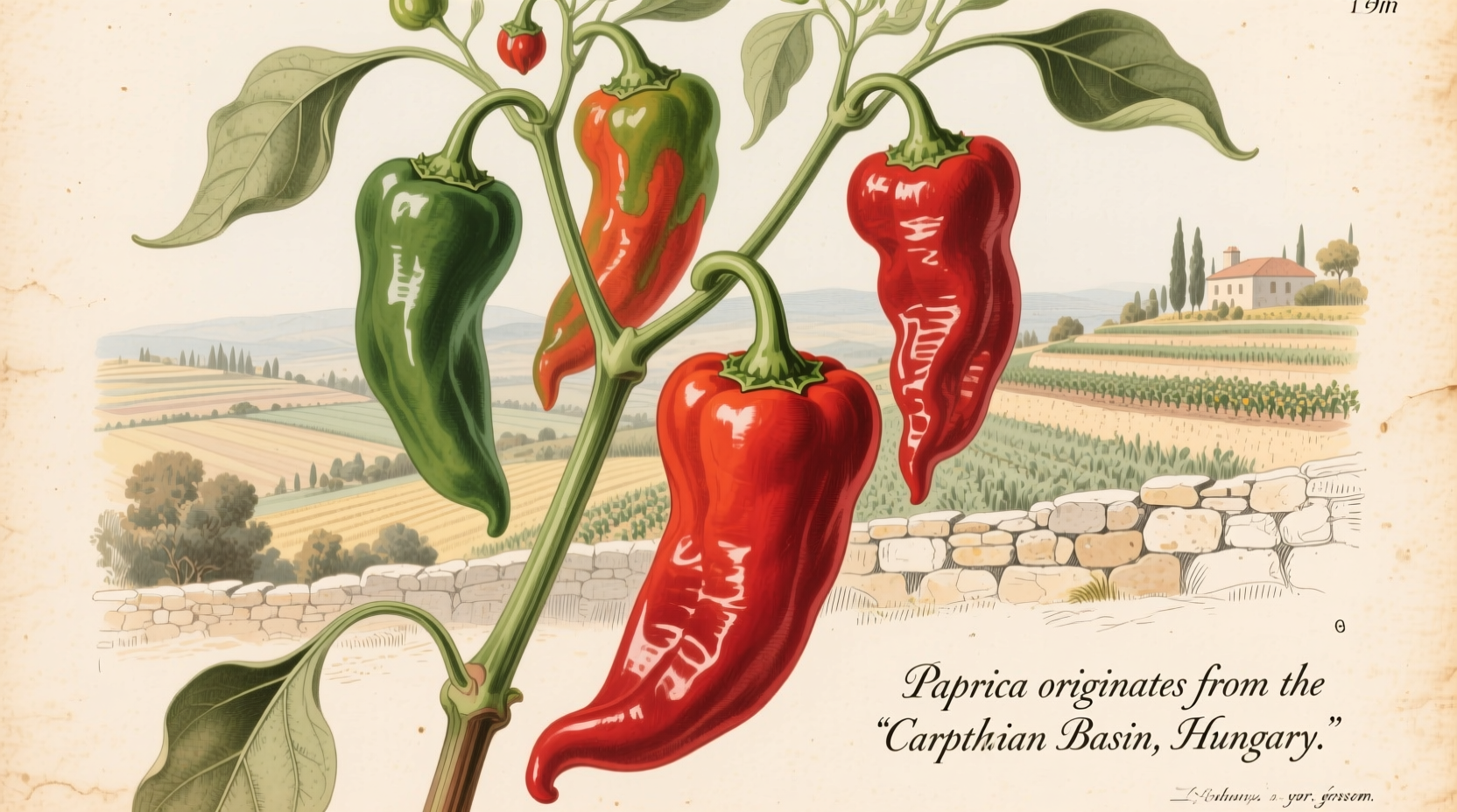 Paprikapflanze mit verschiedenen Schotenreifegraden