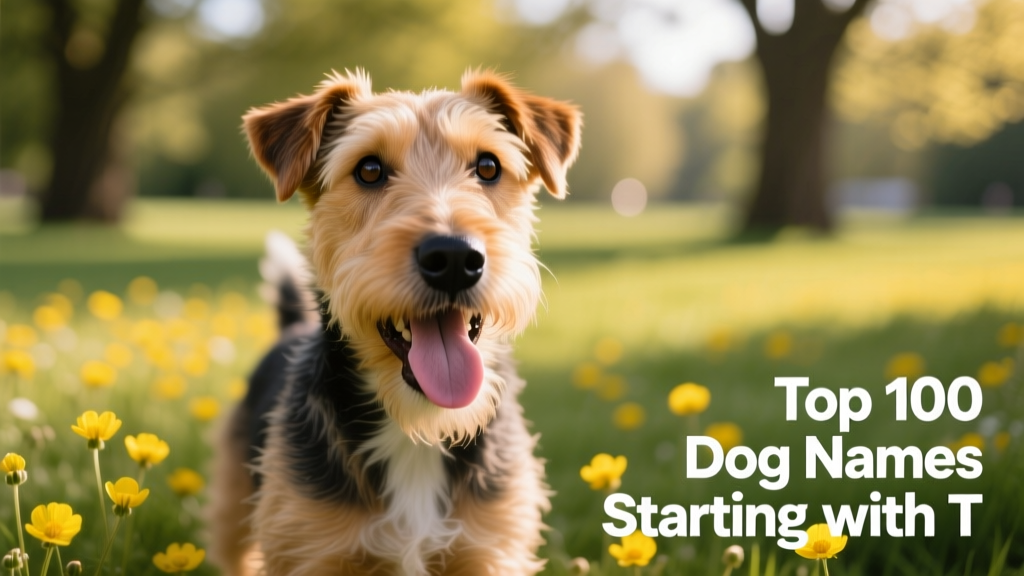 English terrier panting whilst stood in a park with buttercups