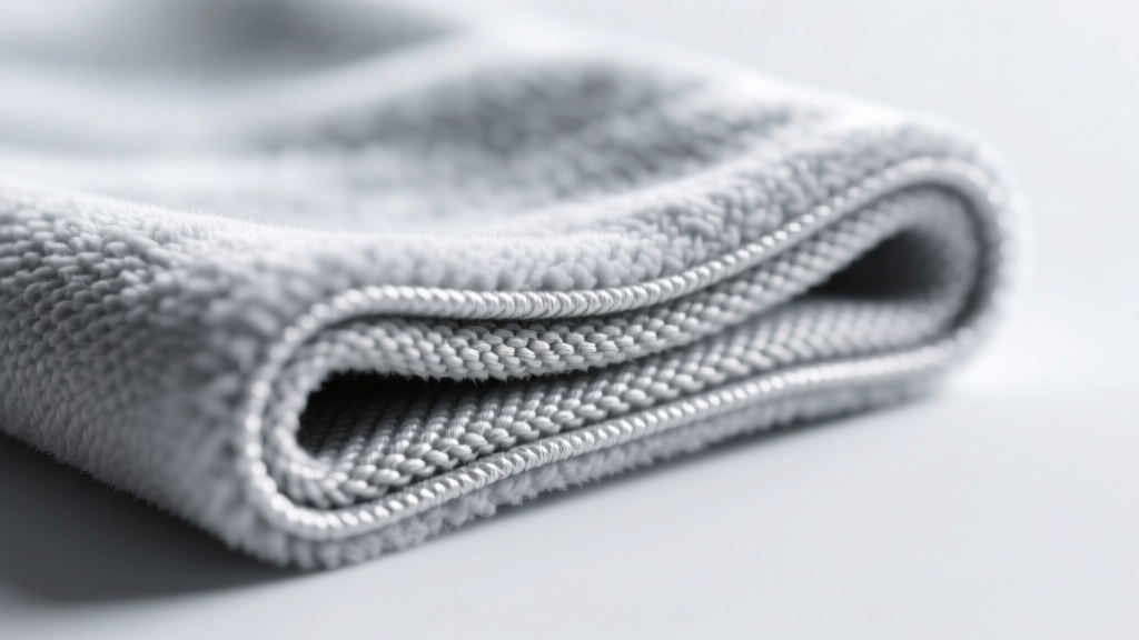 Macro view of silver polishing cloth showing soft inner treated cotton and smooth outer flannel layer under bright studio lighting.