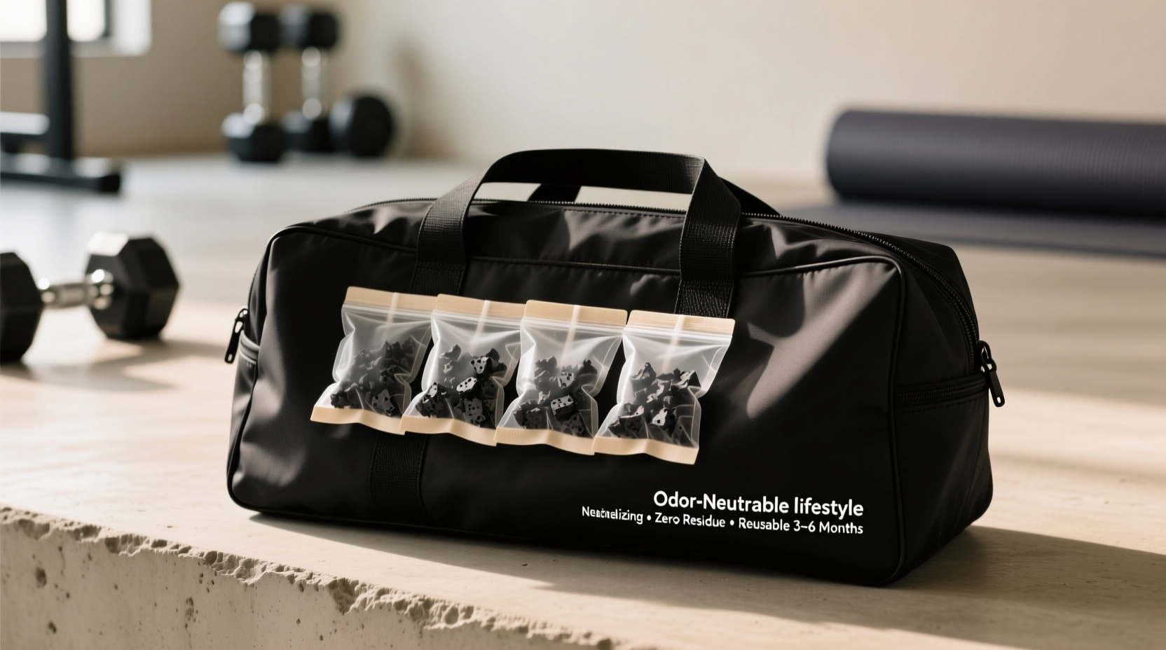 eco friendly cleaning deodorize gym bags with charcoal