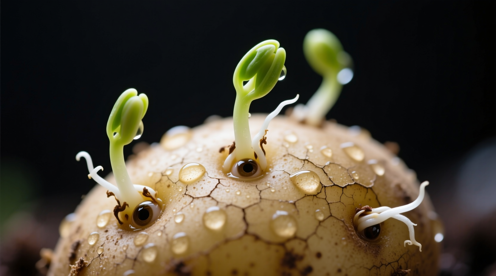 Close-up of potato eyes showing sprouting growth points